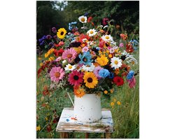 Poster 60x80 cm - Bloemen - Krukje - Gieter - Veld - Posters - Kamer decoratie - Wanddecoratie woonkamer - Muurdecoratie slaapkamer