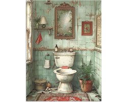 Poster 60x80 cm - Vintage - Toilet - Illustratie - Posters - Wanddecoratie badkamer - Muurdecoratie WC - Decoratieve accessoires - Toilet muur decoratie