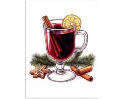 Poster 60x80 cm - Wijn - Drinken - Gluhwein - Winter - Illustratie - Kerst - Posters - Kamer decoratie - Wanddecoratie woonkamer - Muurdecoratie slaapkamer - Kerstversiering - Kerstdecoratie voor binnen - Kerstmis