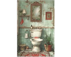 Poster 60x90 cm - Vintage - Toilet - Illustratie - Posters - Wanddecoratie badkamer - Muurdecoratie WC - Decoratieve accessoires - Toilet muur decoratie