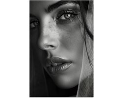 Poster 60x90 cm - Vrouw - Portret - Zwart wit - Vintage - Posters - Wanddecoratie badkamer - Muurdecoratie WC - Decoratieve accessoires - Toilet muur decoratie