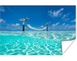 Poster 90x60 cm - Zomer - Zee - Hangmat - Posters - Kamer decoratie - Wanddecoratie woonkamer - Muurdecoratie slaapkamer