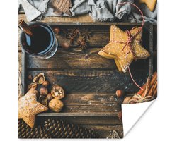 Poster Alcohol - Wijn - Dienblad - Sterren - Kaneel - 100x100 cm XXL