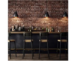 Poster Glanzend – Bar - Flessen - Drank - Krukken - Lampen - Hout - Kleuren - 50x50 cm Foto op Posterpapier met Glanzende Afwerking