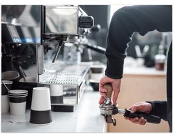 Poster Glanzend – Koffiezetapparaat - Koffie - Drinken - Bekers - 40x30 cm Foto op Posterpapier met Glanzende Afwerking