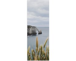 Poster Glanzend – Smalle Groene Planten op Hoge Berg met Uitzicht over Zee - 30x90 cm Foto op Posterpapier met Glanzende Afwerking