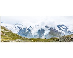 Poster Glanzend – Uitzicht vanaf Berg op Besneeuwde Berg - 60x20 cm Foto op Posterpapier met Glanzende Afwerking