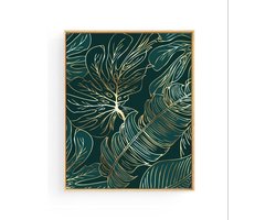 Poster Goud Botanisch Bananen Blad Midden- 70x50cm - Planten - Muurdecoratie