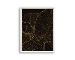 Poster Goud zwart botanische bladeren - midden / Planten / Bladeren / 30x21cm