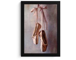 Poster in lijst - Fotolijst 20x30 cm - Posters - Balletschoenen - Satijn - Aardetinten - Posterlijst zwart - Decoratie - Wanddecoratie woonkamer - Muurdecoratie slaapkamer