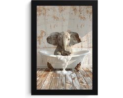 Poster in lijst - Fotolijst 20x30 cm - Posters - Vintage - Olifant - Badkuip - Schuim - Wilde dieren - Posterlijst zwart - Wanddecoratie badkamer - Muurdecoratie WC - Decoratieve accessoires - Toilet muur decoratie