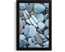 Poster in lijst - Fotolijst 20x30 cm - Posters - Zen stenen - Natuur - Strand - Posterlijst zwart - Wanddecoratie badkamer - Muurdecoratie WC - Decoratieve accessoires - Toilet muur decoratie