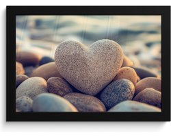 Poster in lijst - Fotolijst 30x20 cm - Posters - Hart - Stenen - Natuur - Keien - Zen - Kiezelstenen - Posterlijst zwart - Decoratie - Wanddecoratie woonkamer - Muurdecoratie slaapkamer