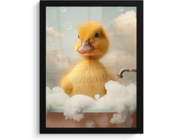 Poster in lijst - Fotolijst 30x40 cm - Posters - Kuiken - Eend - Bad - Schuim - Dieren - Posterlijst zwart - Wanddecoratie badkamer - Muurdecoratie WC - Decoratieve accessoires - Toilet muur decoratie