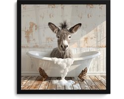 Poster in lijst - Fotolijst 40x40 cm - Posters - Ezel - Dieren - Badkuip - Schuim - Posterlijst zwart - Wanddecoratie badkamer - Muurdecoratie WC - Decoratieve accessoires - Toilet muur decoratie