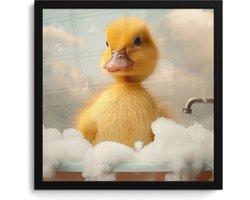 Poster in lijst - Fotolijst 40x40 cm - Posters - Kuiken - Eend - Bad - Schuim - Dieren - Posterlijst zwart - Wanddecoratie badkamer - Muurdecoratie WC - Decoratieve accessoires - Toilet muur decoratie