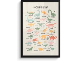 Poster in lijst - Fotolijst 40x60 cm - Posters - Dinosaurus alfabet - Leren voor kinderen - Dino's - Educatief - Posterlijst zwart - Kamer decoratie - Wanddecoratie kinderkamer - Muurdecoratie babykamer