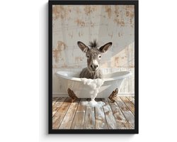 Poster in lijst - Fotolijst 40x60 cm - Posters - Ezel - Dieren - Badkuip - Schuim - Posterlijst zwart - Wanddecoratie badkamer - Muurdecoratie WC - Decoratieve accessoires - Toilet muur decoratie
