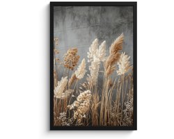 Poster in lijst - Fotolijst 40x60 cm - Posters - Gedroogde Veldbloemen - Grijs - Beton - Posterlijst zwart - Decoratie - Wanddecoratie woonkamer - Muurdecoratie slaapkamer