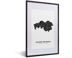 Poster in lijst - Fotolijst 40x60 cm - Posters - Noord-Brabant - Kaart - Zwart - Wit - Posterlijst zwart - Decoratie - Wanddecoratie woonkamer - Muurdecoratie slaapkamer