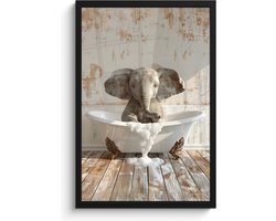 Poster in lijst - Fotolijst 40x60 cm - Posters - Vintage - Olifant - Badkuip - Schuim - Wilde dieren - Posterlijst zwart - Wanddecoratie badkamer - Muurdecoratie WC - Decoratieve accessoires - Toilet muur decoratie