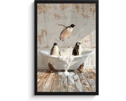 Poster in lijst - Fotolijst 40x60 cm - Posters - Vintage - Pinguïn - Badkuip - Schuim - Posterlijst zwart - Wanddecoratie badkamer - Muurdecoratie WC - Decoratieve accessoires - Toilet muur decoratie
