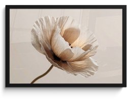Poster in lijst - Fotolijst 60x40 cm - Posters - Bloem - Beige - Crème - Posterlijst zwart - Decoratie - Wanddecoratie woonkamer - Muurdecoratie slaapkamer