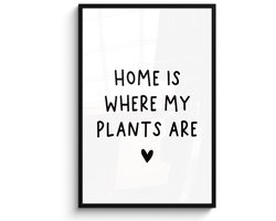 Poster in lijst - Fotolijst 80x120 cm - Posters - Engelse quote "Home is where my plants are" met een hartje op een witte achtergrond - Posterlijst zwart - Decoratie - Wanddecoratie woonkamer - Muurdecoratie slaapkamer