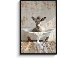 Poster in lijst - Fotolijst 80x120 cm - Posters - Ezel - Dieren - Badkuip - Schuim - Posterlijst zwart - Wanddecoratie badkamer - Muurdecoratie WC - Decoratieve accessoires - Toilet muur decoratie