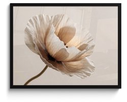Poster in lijst - Fotolijst 80x60 cm - Posters - Bloem - Beige - Crème - Posterlijst zwart - Decoratie - Wanddecoratie woonkamer - Muurdecoratie slaapkamer