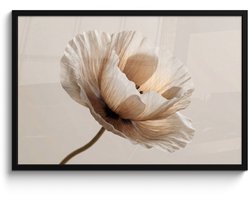 Poster in lijst - Fotolijst 90x60 cm - Posters - Bloem - Beige - Crème - Posterlijst zwart - Decoratie - Wanddecoratie woonkamer - Muurdecoratie slaapkamer
