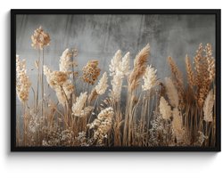 Poster in lijst - Fotolijst 90x60 cm - Posters - Gedroogde Veldbloemen - Grijs - Beton - Posterlijst zwart - Decoratie - Wanddecoratie woonkamer - Muurdecoratie slaapkamer