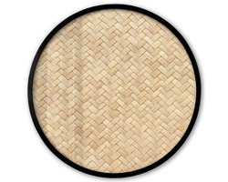 Poster in lijst Rond - Fotolijst 40x40 cm - Posters - Patroon - Beige - Rotan print - Ronde posterlijst zwart - Decoratie - Wanddecoratie woonkamer - Muurdecoratie slaapkamer