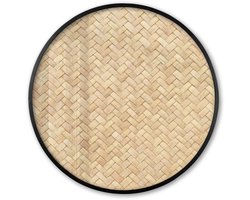 Poster in lijst Rond - Fotolijst 60x60 cm - Posters - Patroon - Beige - Rotan print - Ronde posterlijst zwart - Decoratie - Wanddecoratie woonkamer - Muurdecoratie slaapkamer