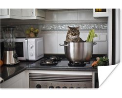 Poster Kat - Pan - Keuken - 30x20 cm