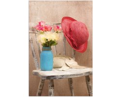 Poster (Mat) - Stoel - Hout - Bloemen - Vaas - Hoed - Handtas - Handschoenen - 40x60 cm Foto op Posterpapier met een Matte look