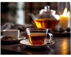 Poster (Mat) - Thee - Glas - Theepot - Drinken - 40x30 cm Foto op Posterpapier met een Matte look