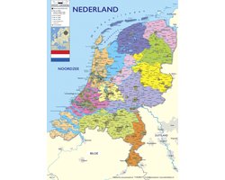 Poster Nederland kaart - drukgang 2025 - groot - 70x100cm -luxe papier UV-lak- Multi - Wanddecoratie