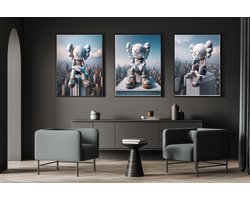 Poster op Hoge kwaliteit set van 3 pvc - 50x70cm (zonder frame) - Wall street Art - Wanddecoratie - Canvas - kaws Graffiti wallpaper - Uniek design