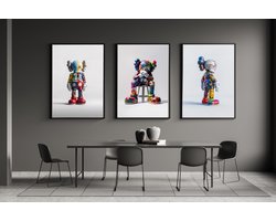 Poster op Hoge kwaliteit set van 3 pvc - 50x70cm (zonder frame) - Wall street Art - Wanddecoratie - Canvas - kaws Graffiti wallpaper - Uniek design