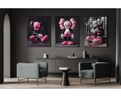 Poster op Hoge kwaliteit set van 3 pvc - 60x90cm (zonder frame) - Wall street Art - Wanddecoratie - Canvas - kaws Graffiti wallpaper - Uniek design
