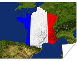 Poster Satellietbeeld van Frankrijk met de vlag van het land - 40x30 cm