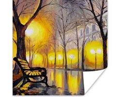 Poster Schilderij - Bank - Water - Licht - Olieverf - 50x50 cm