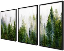 Poster Set - Wanddecoratie - Woonkamer Inrichten - Set van 3 - 50x70 cm - Bos in mist