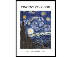 Poster The Starry Night - 30x40 cm - Geschilderd door Vincent van Gogh - Schilderkunst - Beroemde Schilder - Exclusief fotolijst - WALLLL