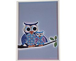 Poster 'uiltjes' oud grijs-blauw - Dierenposter - kinderposter - kinderkamer - babykamer