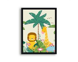 Poster Vintage jungle leeuw giraf krokodil midden - Vintage jungle / kinderkamer / safari dieren / Jungle / Safari / Dieren Poster / Babykamer - Kinderposter 50x40cm