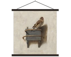 Posterhanger incl. Poster 40x40 cm - Schoolplaat - Puttertje - Oude Meester - Carel Fabritius - Textielposter - Zwarte latten