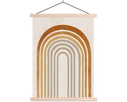 Posterhanger incl. Poster 40x53 cm - Schoolplaat - Minimalistisch - Boog - Lijnen - Beige - Textielposter - Blanke latten
