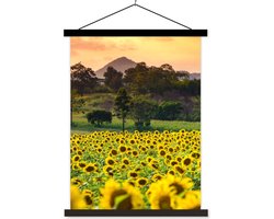 Posterhanger incl. Poster 40x53 cm - Schoolplaat - Zonnebloem - Natuur - Berg - Textielposter - Zwarte latten